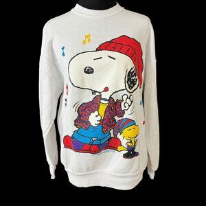 Snoopy Sweatshirt Peanuts by Design Grunge Air Guitar Size XL Vintage 1980s USA